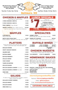 Charm City Wings & Waffles menu designed by Kathleen E. Wilson | © 2014